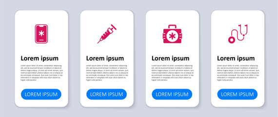 Set Stethoscope, First aid kit, Syringe and Emergency call 911. Business infographic template. Vector