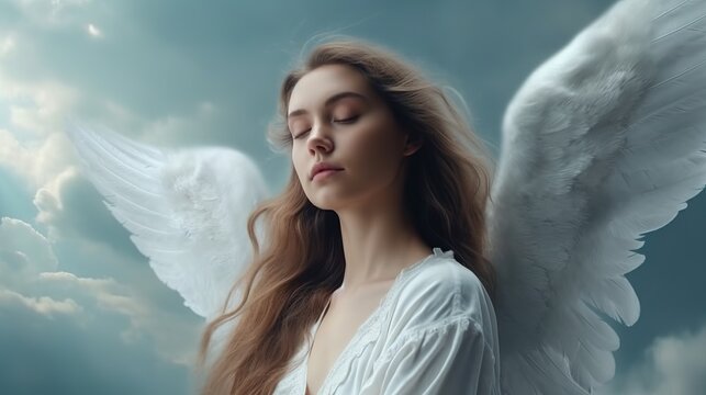 beautiful pretty angel is guiding people from heaven , Generative AI