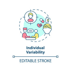 Individual variability concept icon. Unique patient responding on treatment. Precision medicine factor abstract idea thin line illustration. Isolated outline drawing. Editable stroke