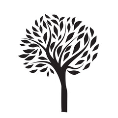 Black tree silhouette isolated on a white background, vector illustration.