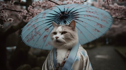a cat wearing a traditional japanese uniform -- generate AI