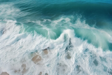 Aerial top view of a big ocean waves in a beach. Nature background. Generative AI