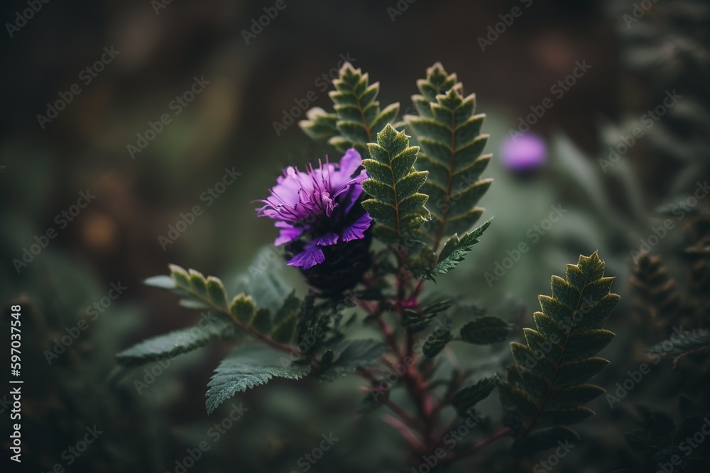 Wall mural Image of a purple wildflower with its surrounding foliage blurred out. Generative AI - Wall murals
