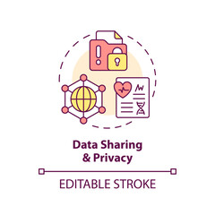 Data sharing and privacy concept icon. Patient information security concern. Precision medicine challenge and limitation abstract idea thin line illustration. Isolated outline drawing. Editable stroke