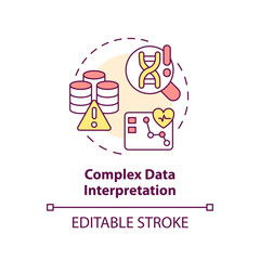 Complex data interpretation concept icon. Potential mistakes in research. Precision medicine challenge and limitation abstract idea thin line illustration. Isolated outline drawing. Editable stroke