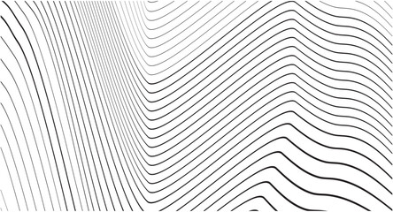 Vector Optical wave lines, geometric black and white waves wallpaper graphic design.Groovy Background. 