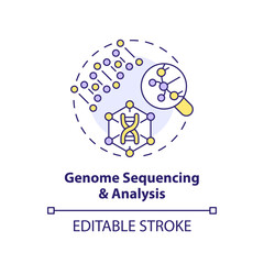 Genome sequencing and analysis concept icon. Identifying inherited diseases with technology. Genomic medicine abstract idea thin line illustration. Isolated outline drawing. Editable stroke