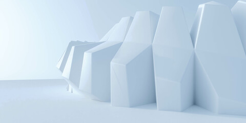 a stunning display of white ceramic futuristic building arranged in a minimalist style 3d render illustration