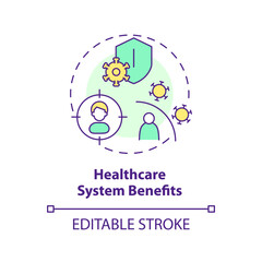 Healthcare system benefits concept icon. Disease management development. Advantage of precision medicine abstract idea thin line illustration. Isolated outline drawing. Editable stroke