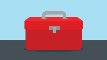 Red metal toolbox. Vector illustration in a flat style on a blue background.