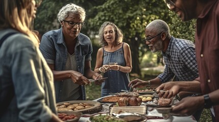 enerative Ai, group of multicultural senior friends at a barbecue