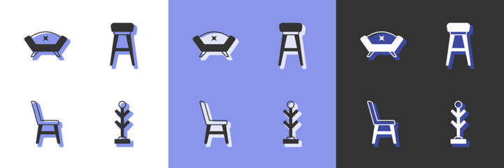 Set Coat stand, Sofa, Chair and icon. Vector