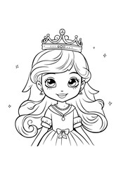 Princess vector coloring book black and white for adults isolated line art on white background.
