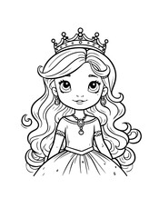 Princess vector coloring book black and white for adults isolated line art on white background.