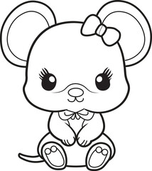 Mouse cartoon. Black and white lines. Coloring page for kids. Activity Book.