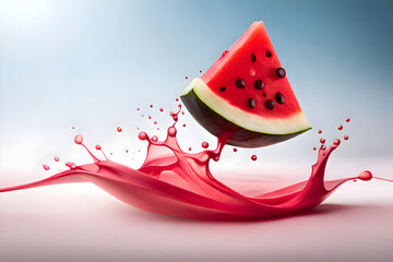 slice of watermelon on white background, watermelon milkshake splash, generative AI - obrazy, fototapety, plakaty