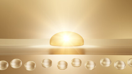 Bubble white serum, cream, and lotion drop into skin cells for UV protection, Ultraviolet shield reflection. repair skin care concept