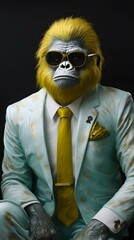Gorilla in a white suit with glasses and tie -- Generative AI