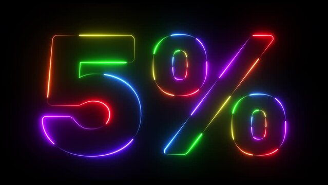 5 percent neon sign in rainbow colours, loop animation