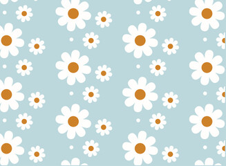 Daisy flowers seamless pattern wallpaper on vintage background vector illustration	