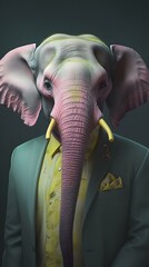 Elephant in a pink suit with glasses and tie -- Generative AI