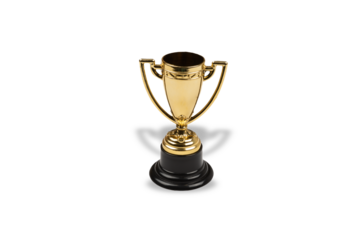 Gold toy trophy on white background. Clipping path is included