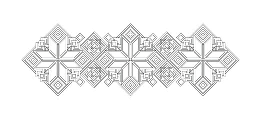 Ornamental Composition Inspired by Ukrainian Traditional Embroidery. Ethnic Motif, Handmade Craft Art. Ethnic Design. Coloring Book Page. Vector Contour Illustration - obrazy, fototapety, plakaty