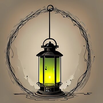 Vintage lantern concept with AI Generated. Lantern vector illustration on creamy background