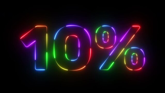 10 percent neon sign in rainbow colours, loop animation