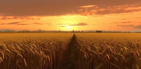 Stunning depiction of a fertile wheat field beneath a vibrant  sky. Generative AI