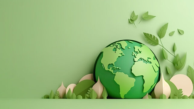 Isolated green world with paper syle