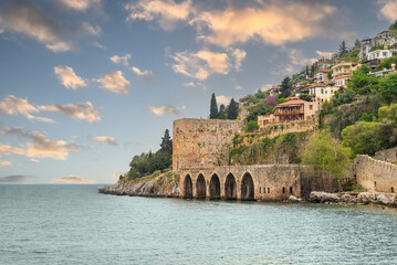 Ancient shipyard near Alanya Red Tower on a sunny day