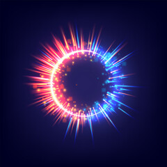 Glowing swirl light effect. Futuristic flame swirl universe trail effect. Magic frame ring. Power energy of circular element. Luminous sci-fi. Shining blue and red neon lights cosmic