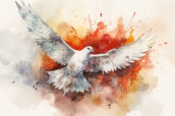 A Christian watercolor banner depicting Pentecost, a religious symbol. Generative AI