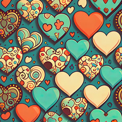 Fototapeta na wymiar Cartoon Style Heart Pattern
