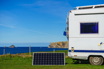 Solar photovoltaic panel at caravan on coast