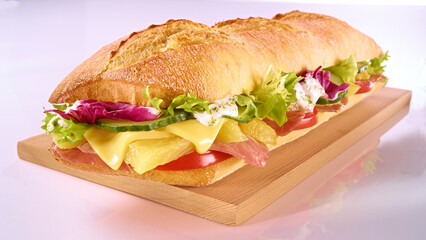 Croque mit Schinken plus Ananas und Gurkenscheiben dazu Tomatenscheiben zusaetzlich Kaese und Salat
