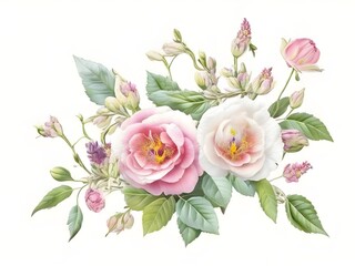 Mixed roses bunch with white background 6