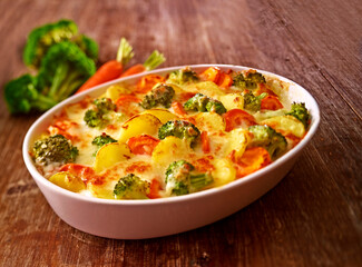 Gemuese Gratin mit Brokkoli und Karotten mit Kaese ueberbacken