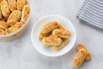 Crunchy Kaastengels Cookies. Dutch influenced Indonesian cookies, popular during Eid Al Fitr in Indonesia
