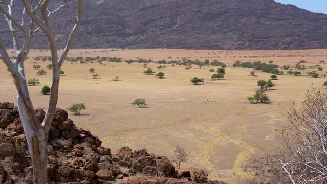 Top view of Marienfluss valley in Kaokoveld in Namibia, Africa.