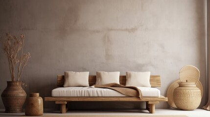 Wabi-Sabi Poster Mockup. Contemporary Interior Design Background. Generative AI.