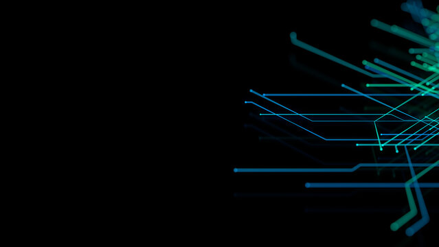 Computing Concept with High-Tech Structure. Blue and Green Futuristic Network Lines with copy-space.