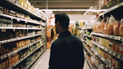A Man Selecting the Best Produce in the Supermarket. Generative ai