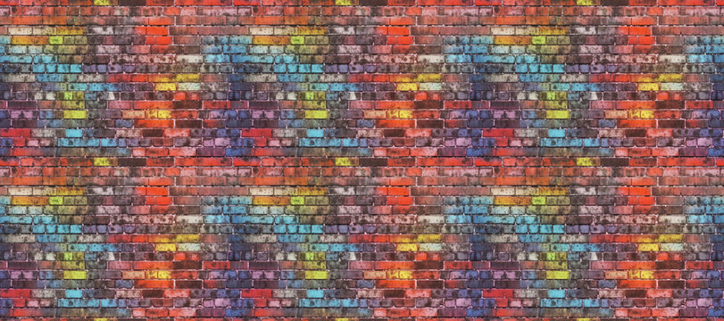 seamless pattern of many multi-colored bricks. wall of colored bricks. background made of colorful cubes. digital ai art © Katynn