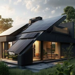 Fototapeta premium Constructed homes with solar panels on the roof.Generative AI