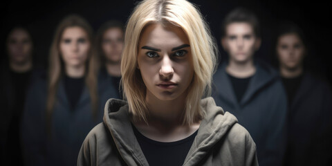 Obraz premium Female Leader of a group looking angry in the camera - Generative AI