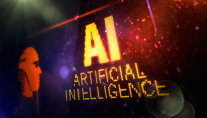 Artificial intelligence symbol light flashing on digital display