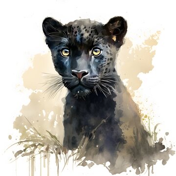Schwarzer Panther Wasserfarben Illustration. Generative AI