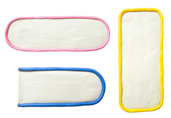 Set of plasticine oval frames. Text templates white with colored borders.